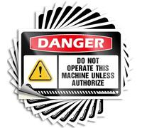 Letreros personalizados para laptop: taza para vaso impermeable Danger Do Not Operate This Machine Unless Authorize Funny House Decor Coated Man Cave Signs Vintage Funny (6 x 9 cm, 10 unidades)