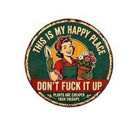 Letreros redondos de metal con texto en inglés «This Is My Happy Place» para decoración de pared rústica, fácil de instalar, decoración de pared retro para bar, café y tienda