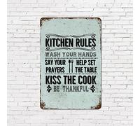 Letreros retro de metal de 8 x 12 pulgadas, citas inspiradoras, reglas de cocina, lávate tus manos, letrero de aluminio con versículos de las Escrituras, placa retro de metal para decoración de pared