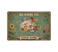 Letreros Salud Mental. Sé Amable con Tu Mente. Flores para El Cerebro para Terapia. Clínica del Aula. Nostálgico Cartel De Metal Divertidos Placa De Decoración De La Casa para Jardín 30X20Cm