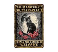 Letreros Santuario De Gatos De Halloween En Salem para Gatos Descarriados Artística Carteles Letrero Metalicos Decorativo Placa De Metal Pared Arte para Gimnasio Aula Cuarto De Lavado 30X20Cm