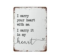 Letreros vintage con texto en inglés "I Carry Your Heart with Me I Carry It in My Heart", regalo para el día de San Valentín, regalo de pareja, amor, cartel, decoración de pared retro para cafeterías