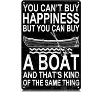Letreros vintage con texto en inglés "You Can't Buy Happiness But You Can Buy A Boat", decoración de pared de café, cocina, pub, decoración de pared de campo, letreros de estaño, 30 x 20 cm