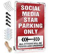 Letreros vintage divertidos e impermeables para decoración de baño - Social Media Star Parking Only Preppy Metal Wall Art Ready To Hang For Cave, 20 x 30 cm