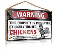Letreros y placas de madera con texto en inglés "Warning This Property Is Protected By A Highly Trained Chicken2" (15 x 28 cm)