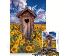 Letrina en Campo de Girasoles, Rompecabezas de 1000 Piezas para Adultos, Regalos, Mejora la Memoria, relajación Mental, Corte Premium, cálida Sorpresa (38x26cm)