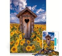 Letrina en Campo de Girasoles, Rompecabezas de 1000 Piezas para Adultos, Regalos, Mejora la Memoria, relajación Mental, Corte Premium, cálida Sorpresa (38x26cm)