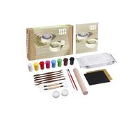 LET'S CLAY - Pottery Kit, Set de Manualidades para Adultos con Arcilla de Secado al Aire, Herramientas, Pinturas, Pinceles y 2 Velas de Té, Kit de Air Dry para hacer Portavelas