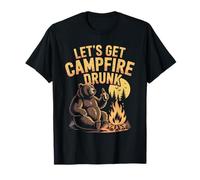 Let's Get Campfire Drunk Funny Camping Bear Bebiendo Vintage Camiseta