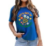 Lets Get in Good Trouble - Camiseta con estampado floral para mujer, azul real, S