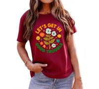 Lets Get in Good Trouble - Camiseta con estampado floral para mujer, Burdeos, S