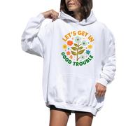 Lets Get In Good Trouble - Sudadera con capucha y estampado floral para mujer, blanco, S