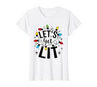 Let's Get Lit: Navidad, Divertido, sarcástico, Feliz Humor navideño Camiseta gráfica económica, Mujer, Blanco, XL