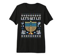 Lets Get Lit Ugly Sweater Hanukkah Janucá Menorá judía Camiseta Premium