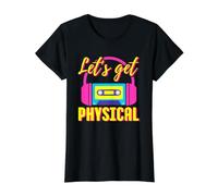 Let's Get Physical 80s Disfraz Fiesta Halloween Retro Entrenamiento Camiseta gráfica económica, Mujer, Negro, L