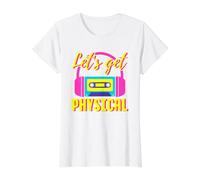 Let's Get Physical - Disfraz de los años 80 para Halloween y Entrenamiento Retro Camiseta gráfica económica, Mujer, Blanco, M