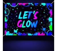 Let's Glow - Fondo de pancarta de cumpleaños de neón - Fondo de fotografía de fiesta temática de luz negra que brilla en la oscuridad, 6 x 4 pies