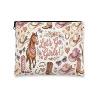 Let'S Go - Bolsa de maquillaje para niñas, bolsa de cosméticos floral occidental para mujer, organizador portátil de lona con cremallera, bolsa de aseo de viaje al campo, Melocotón, 7x9 Inch