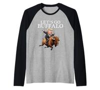 Let's Go Buffalo Trump Riding Bison Funny USA Camiseta Manga Raglan