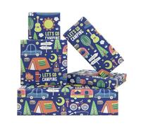 Let's Go - Papel de regalo de campamento, tienda de campaña de aventura, árbol, antorcha, campamento, patrón temático, plegado, plano, azul, papel de arte para niños, niñas, cumpleaños, fiesta de