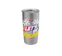 Let's Go Racing - Bandera a cuadros para fanáticos de las carreras de coches Vaso térmico de acero inoxidable de doble pared
