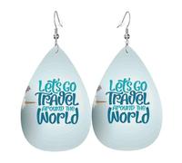 Let's Go Travel Around the World - Pendientes para mujer, aretes de cuero de lágrima coloridos para mujer, modernos, aretes de lágrima