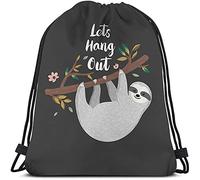 Let's HangDrawstring Bags Mochila Bolsa Carta Cita Animal de dibujos animados Lindo perezoso Rama Flor rosa Happy Sport Gym Saco Bolsa con cordón Bolsa de cuerda Bolsa de yoga para hombres Mujeres