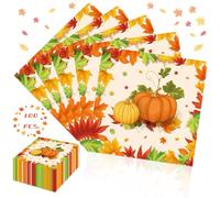 Lets Joy 100 Piezas Servilletas de Otoño, 33 x 33cm Servilletas Papel Decoradas, Colores Calabaza Decoración de Otoñal Fiesta Acción de Gracias