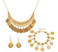 Lets Joy 4 Piezas Conjunto de Joyas Vintage, Conjunto de Joyas Estilo Boho, Juegos Collar Pulsera y Pendientes de Moneda, Juego de Joyas para Danza del Vientre, Fiestas Carnavales Cosplay