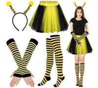 Lets Joy 4 Piezas Disfraz Abeja Accesorios, Disfraz de Mariquita para Adultos, Kit de Accesorios de Disfraz de Abeja, Diadema de Antena de Abeja Gafas Falda de Tutú, Abeja de Carnaval Cosplay