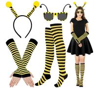 Lets Joy 4 Piezas Disfraz de Mariquita para Adultos, Disfraz Abeja Accesorios, Kit de Accesorios de Disfraz de Abeja, Diadema de Antena de Abeja Gafas, Abeja de Carnaval Cosplay (Amarillo)