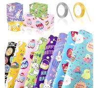 Lets Joy 8 Hojas Papel de Regalo de Pascua, 50 x 70 cm Hoja de Papel de Regalo, Papel de Regalo de Conejito, Arte Colorido de Pascua, Papel de Regalo Diseño de Pascua con 2 Rollos de Cinta