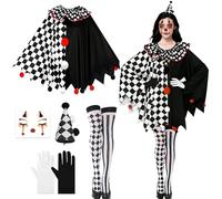 Lets Joy Capa de Payaso, Disfraz de Payaso Mujer, Disfraz de Circo para Adultos, Payaso Circo Accesorios con Tocado, Guantes, Tatuajes Temporales, Calcetines Largos, Carnaval Halloween Cosplay