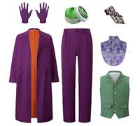 Lets Joy Disfraz de Joker para adultos, disfraz de payaso de terror, payaso lila, accesorios, pantalones, corbata, chaleco, abrigo, cosplay, Halloween, carnaval, fiesta (XL-(175-180) cm