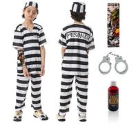 Lets Joy Disfraz Zombie Prisionero para Niño - Conjunto Halloween Horrible con Accesorios - Zombie Prisionero Carnaval Cosplay (S)