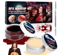 Lets Joy Maquillaje Sangre Halloween, Sangre Falsa Halloween, Kit Maquillaje de Halloween, Halloween Cicatrices Falsas, Cera para La Cicatriz, Espátula, Halloween Maquillaje Vampiro