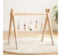let's make Gimnasio de Madera Montessori para Bebé con 5 Juguetes Sensoriales Extraíbles, Arco de Actividades Plegable, Regalo para Recién Nacidos, Bebés de 0-18 Meses (Modelo B)