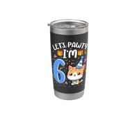 Let's Pawty, soy un niño gato gatito de 6 años que cumple 6 años Vaso térmico de acero inoxidable de doble pared