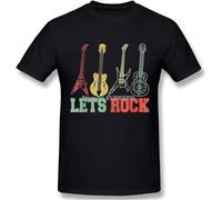 Lets Rock Rock N Roll Guitar Retro Gift Unisex 100% Cotton Short-Sleeve T-Shirts Black M