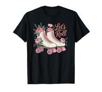 Let's Roll Flower Skate Retro Roller Vibes Colorido Patinaje Camiseta