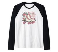 Let's Roll Flower Skate Retro Roller Vibes Colorido Patinaje Camiseta Manga Raglan