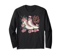 Let's Roll Flower Skate Retro Roller Vibes Colorido Patinaje Manga Larga
