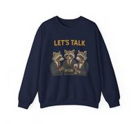 Let's Talk - Sudadera unisex de mezcla pesada con cuello redondo Funny Raccoons, marino, Medium