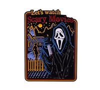 Let'S WATCH Scary Movies Broche de cara de fantasma, insignia de terror Thriller película inspirada en gritos, Pin de esmalte adecuado para sombrero chaqueta bolsa de lona, Metal