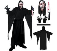 LETSHOLD Disfraz Screm Halloween Adulto, Disfraz Ghost Face con Mascara y Cuchillo Falso, Scary Movie Costume Set para Fiesta de Halloween Carnaval Cosplay (Adulto-M)
