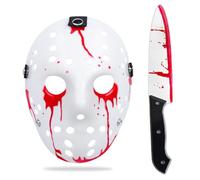 LETSHOLD Mascara Halloween Terror Adulto, Mascara Terror con Cuchillo Falso, Scary Movie Mascarilla Accesorios Set para Fiesta de Halloween Carnaval Cosplay (A)