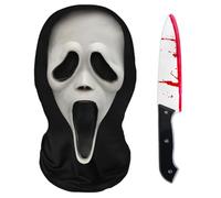 LETSHOLD Mascara Screm Halloween Terror Adulto, Mascara Cara Completa Ghost Face Impresión 3D con Cuchillo Falso, Scary Movie Mask Set para Fiesta de Halloween Carnaval Cosplay (C)