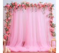 letsinstyle 2 Panel de 10 pies X 10 pies, Cortinas de Fondo de Tul Transparente Rosa, Cortinas con Bolsillo para Barra, Cortinas Transparentes Que Filtran la Luz para Dormitorio, Sala de Estar