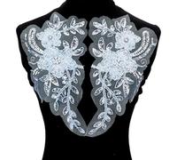 Letsinstyle 2 pieza de Aplique Floral 3D con Lentejuelas, Parche de Lentejuelas con Forma de Flor Y Perlas para Coser, Parches de Encaje Bordados para Manualidades.