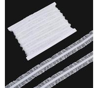 Letsinstyle 25 yarda de Borde de Encaje Elástico con Doble Volante Blanco, Cinta de Satén con Borde de Encaje Elástico, Adornos de Flecos con Volantes Fruncidos para Decoración de Bodas, Costura DIY